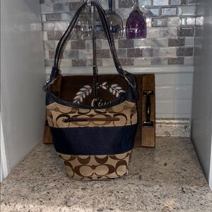 GUC Coach Tan and Blue Shoulder Bag